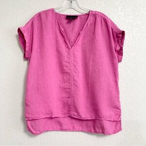 Tahari Top Womens M Linen Striped Pullover Blouse 3/4 Sleeve Coastal Beach